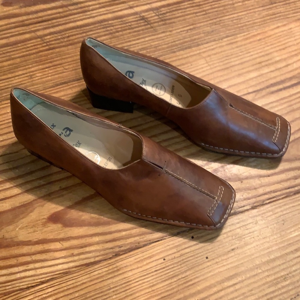 Relax Ara Flex brown leather slip-on block-heeled shoes